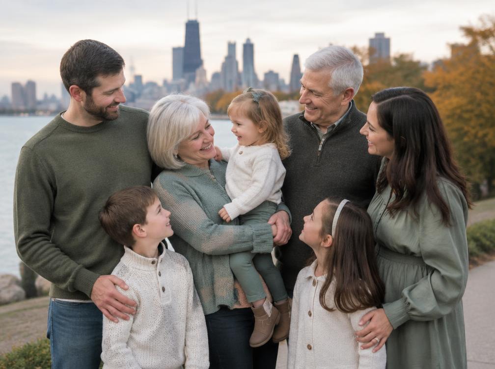 Family gathered for an outdoor portrait