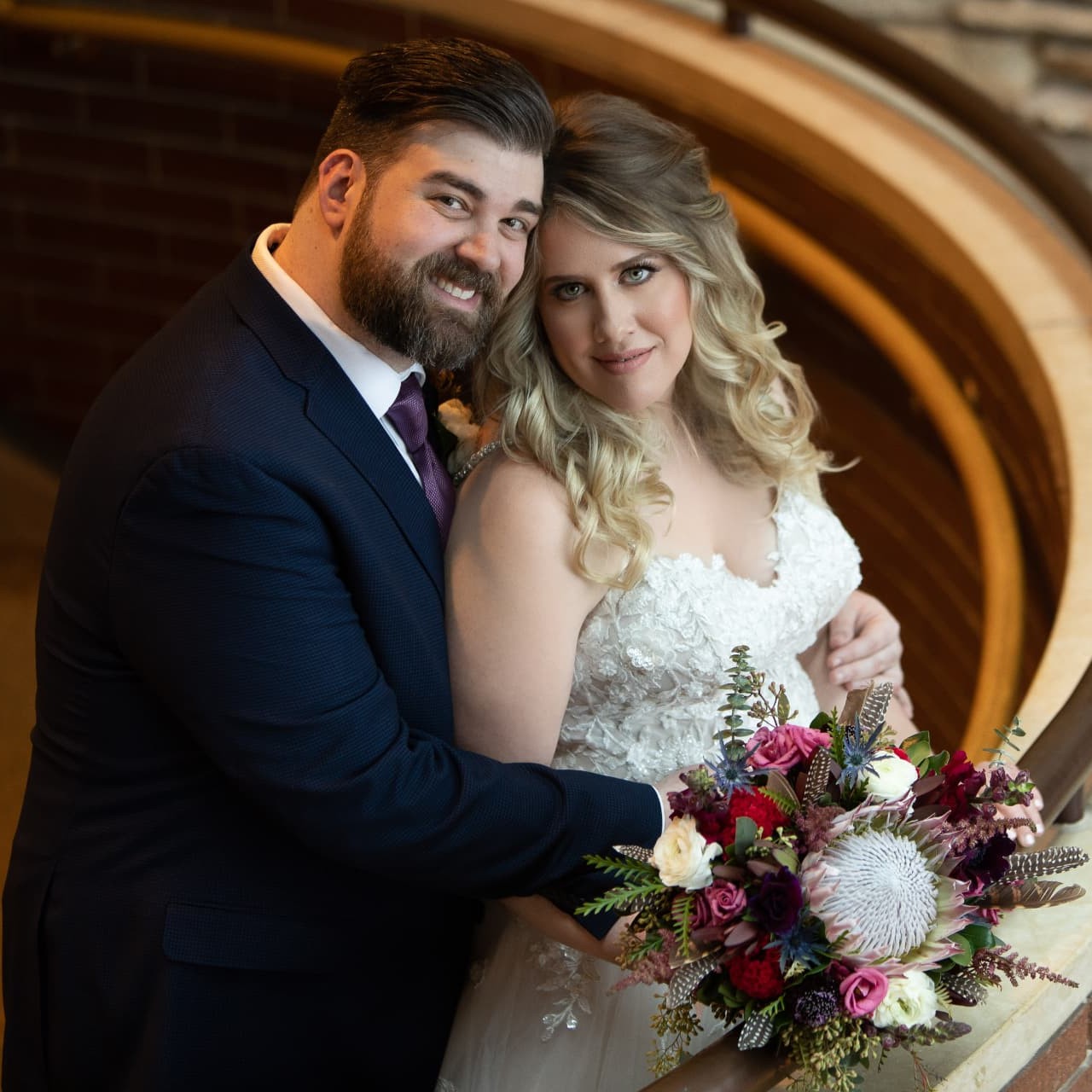Katie and her groom on their wedding day