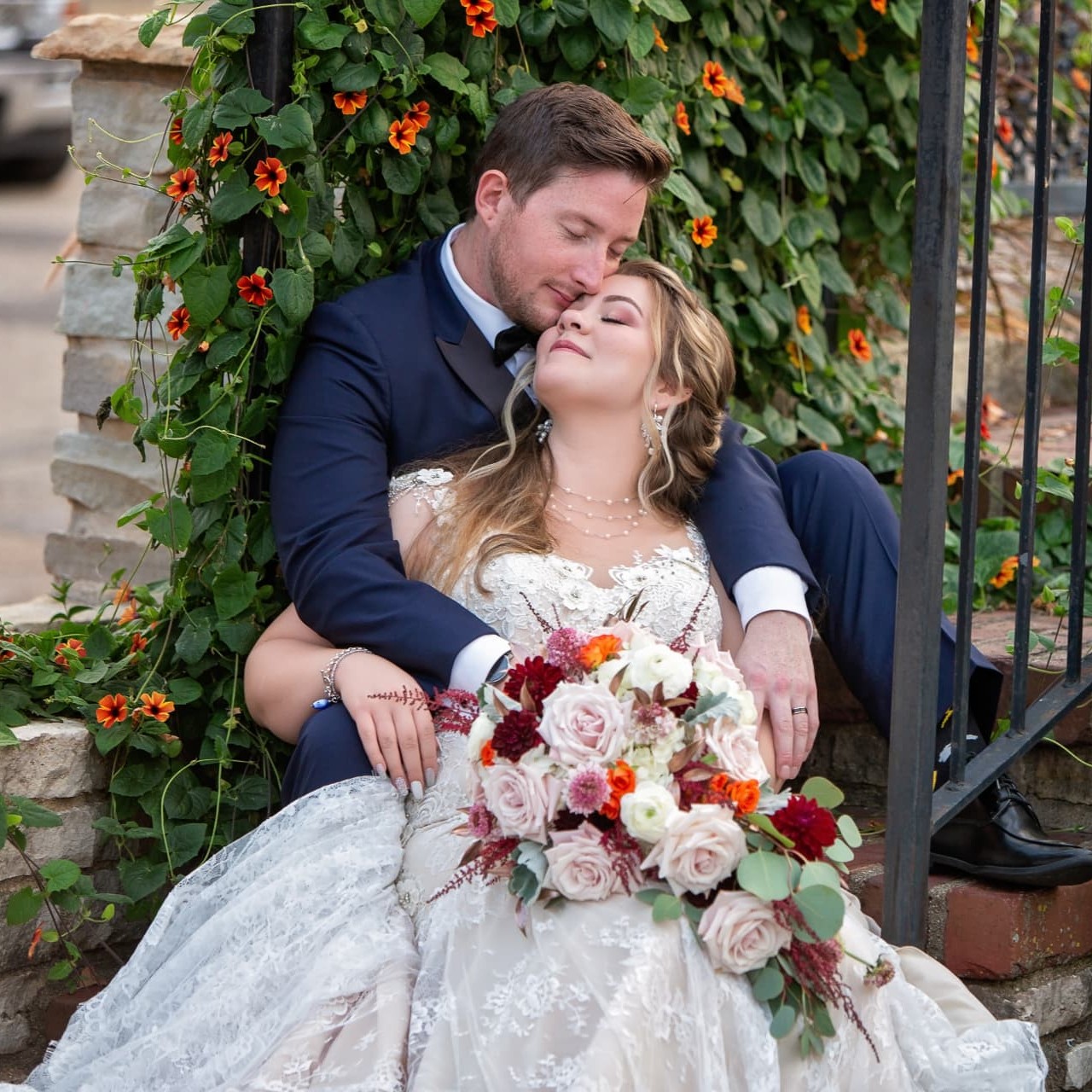 Samantha and her groom on their wedding day
